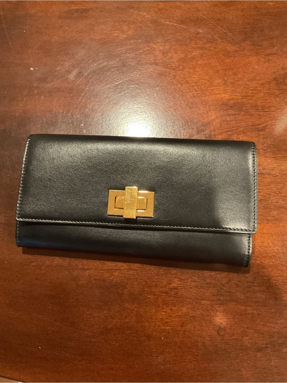 Fendi 2017 Black Leather Turn-Lock Conti Wallet